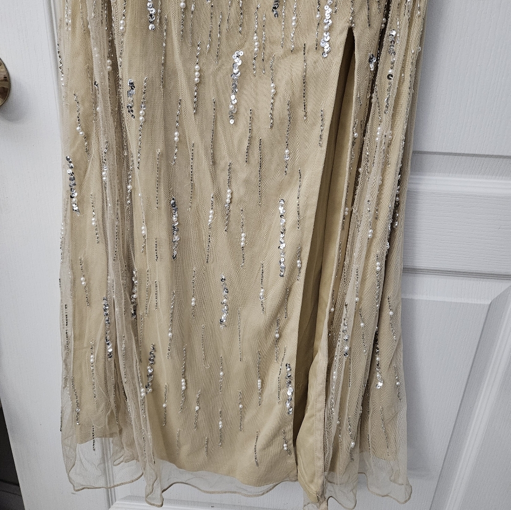 NWT Lara Dresses 29035 Champagne Pearl Strapless Beaded Evening Gown Sz 4 - Picture 5 of 13